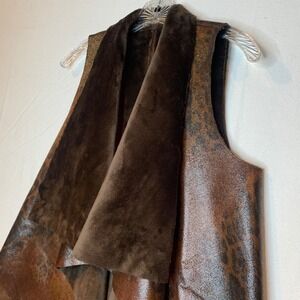 Karen Kane Women's Asymmetrical Brown Faux Leather & Fur Vest Animal Print M/L